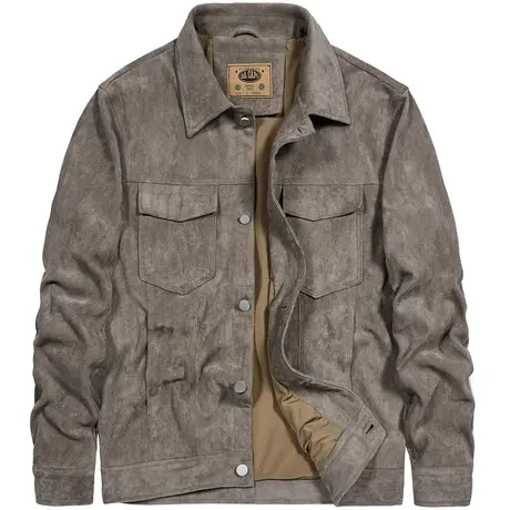 VIP春秋2023新款夹克男韩版潮流帅气皮衣翻领鹿皮绒工装外套潮牌商品大图