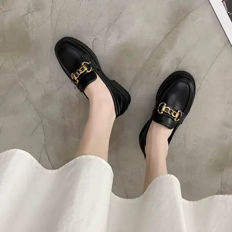 2023春季新款小皮鞋女韩版ins潮一脚蹬jk百搭黑色英伦风学生单鞋图片