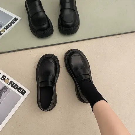 2023春新款ins百搭厚底黑色小皮鞋女学院风软妹jk鞋日系松糕单鞋图片