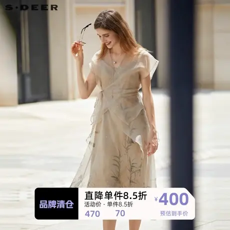 sdeer圣迪奥女装新中式两件套连衣裙S232Z12W4图片