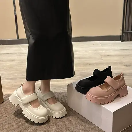 永希法式玛丽珍鞋高跟小皮鞋女2024年新款春季粉色厚底粗跟高跟鞋商品大图