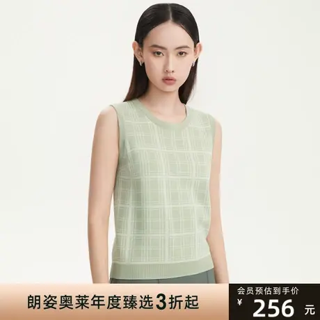 LANCY/悦朗姿秋季新款格纹针织无袖马甲外穿内搭背心女装圆领图片