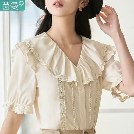 茵曼旗舰店官方衬衣2023年新款女小上衣法式独特别致衬衫短袖夏天商品大图