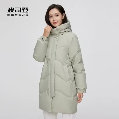 波司登奥莱女士中长款休闲抽绳连帽设计纯色时尚保暖羽绒服外套商品大图