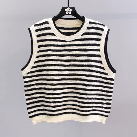 小个子条纹针织马甲女夏季2023新款宽松设计感外穿无袖毛衣背心商品大图