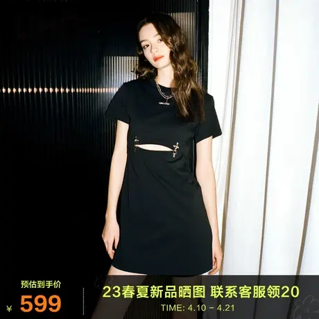 LINC金羽杰2023夏秋季新款炫腹机能感半袖针织连衣裙女S232KD149Y图片