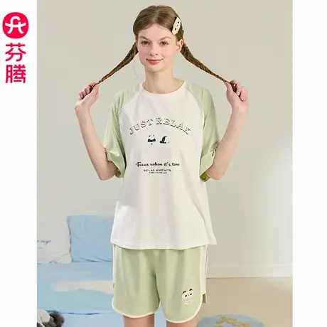 芬腾睡衣女夏季纯棉薄款短袖圆领套装女款卡通宽松大码透气家居服商品大图