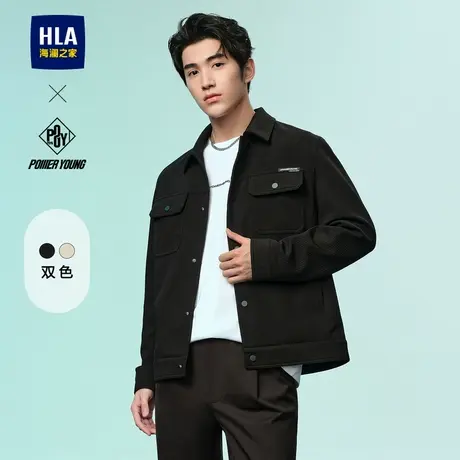 HLA/海澜之家POWER YOUNG夹克春秋新款衬衫领提花工装休闲外套男商品大图