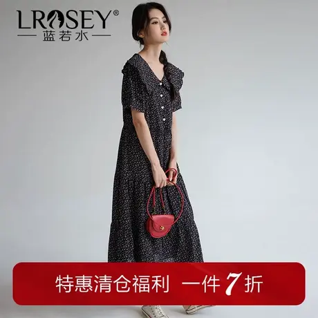 蓝若水大码女装高腰娃娃领碎花裙2025夏装新款胖MM显瘦雪纺连衣裙商品大图