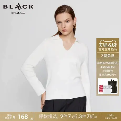 【棉质混纺】G2000女装春商场同款柔软简约百搭翻领长袖针织衫图片