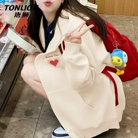 唐狮女士连帽卫衣女2024新款爆款外搭开衫显瘦宽松外套女秋冬VB商品大图