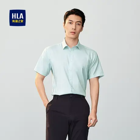 HLA/海澜之家几何提花短袖衬衫25春夏新舒适凉感简约清新衬衣男图片