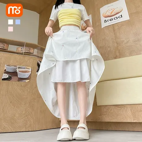白色半身裙女2025新款夏a字小个子垂感巨好看长款刺绣花朵裙子图片