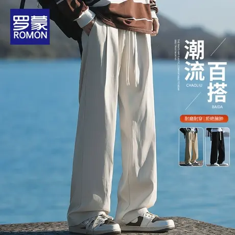罗蒙日系休闲裤男士春秋季2025新款潮牌宽松百搭直筒阔腿运动长裤图片