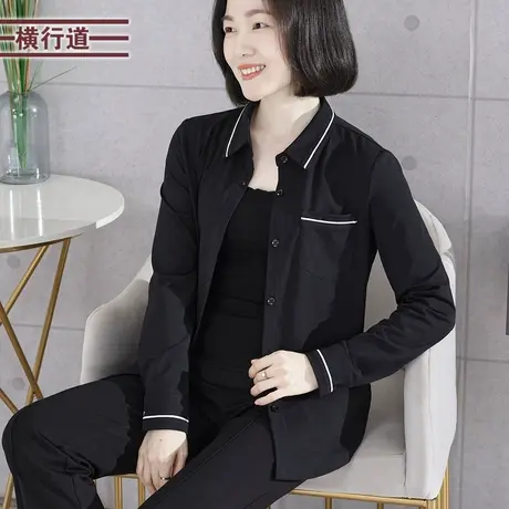 2023冬季新款简约休闲撞色翻领拼色纽扣长袖衬衫工装外套女装外穿图片