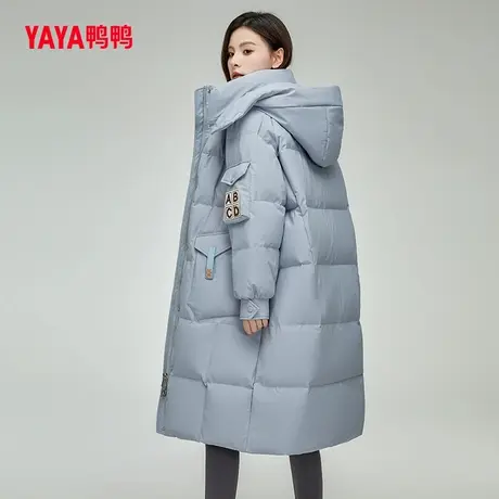 鸭鸭羽绒服女2023年冬季新款中长款连帽时尚休闲保暖外套加厚宽松商品大图