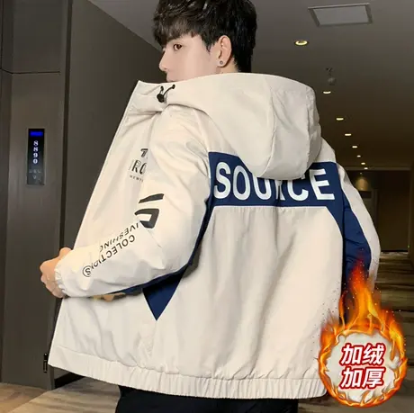 男士外套加绒加厚韩版潮流秋冬季夹克男帅气休闲百搭青少年棉衣服商品大图
