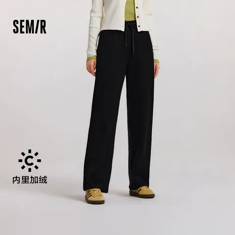 [商场同款]森马休闲裤女纯色仿呢阔腿裤冬季2024新款加绒长裤气质商品大图