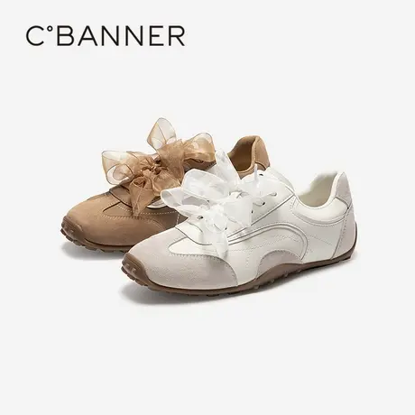 千百度蝴蝶结薄底内增高芭蕾德训鞋女款百搭气质复古运动休闲鞋图片