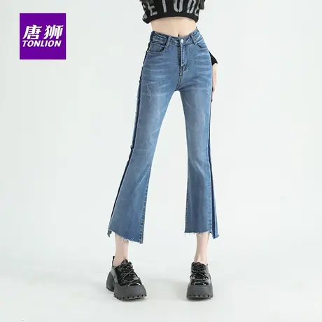唐狮复古微喇牛仔裤女2025秋季新款高腰修身显瘦弹力喇叭裤子AX图片