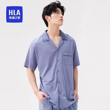 HLA/海澜之家男士翻领夏季家居服套装短袖短裤凉感棉质睡衣可外穿图片