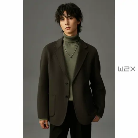 w2x冬季加厚双面羊毛呢西装外套男双排扣休闲小西服高级感妮子衣商品大图