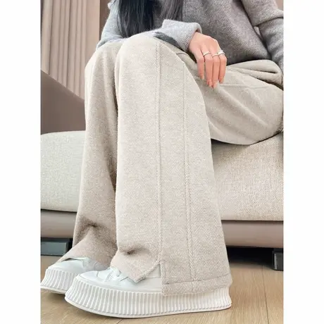 KV真维斯加绒加厚裤子2025新款秋冬阔腿裤女宽松直筒运动休闲卫裤商品大图