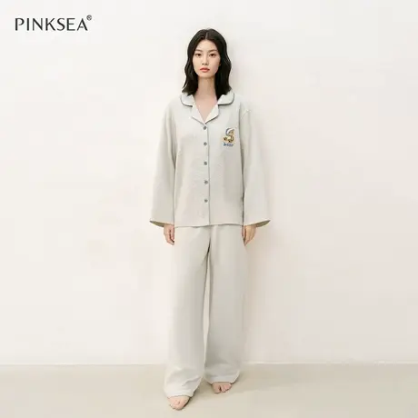睡衣女长袖带胸垫纯棉秋季家居服2025新款防凸点可外穿春秋套装商品大图