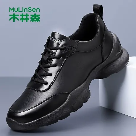 木林森男鞋2025秋季新款真皮软底运动休闲鞋男防滑厚底百搭皮鞋男商品大图