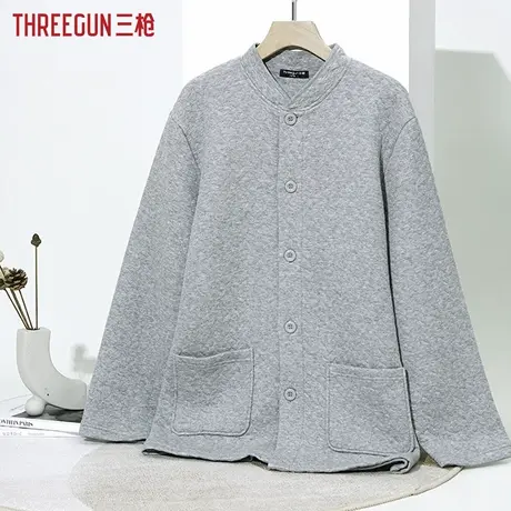 三枪开衫男士纯棉小立领开襟男衫上衣三层暖棉睡衣秋冬全棉家居服商品大图