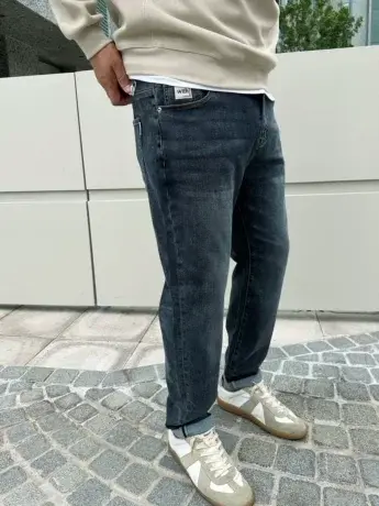 DAEVU春秋新款灰蓝水洗大号潮胖子弹力加肥加大码男士牛仔裤商品大图