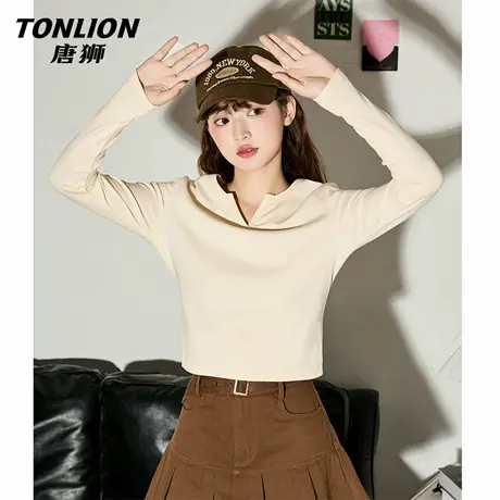 唐狮官方短款长袖t恤女2026新款春美式纯欲内搭打底衫修身上衣VC商品大图