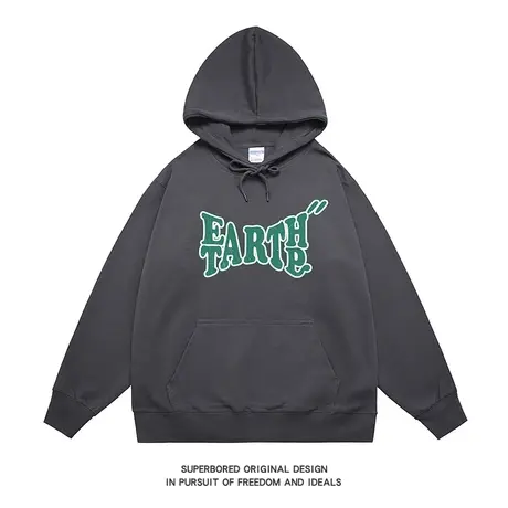 美式休闲潮牌复古字母印花卫衣男秋冬宽松连帽上衣情侣装帽衫图片