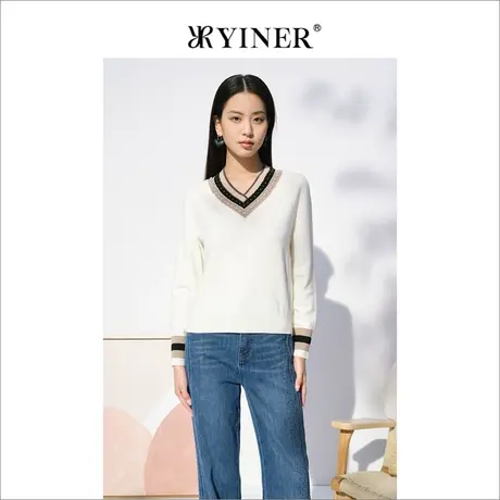 音儿美地女装2022秋季新款白色桃心领羊毛针织衫商品大图