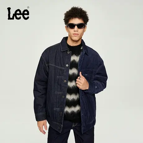 Lee商场同款23秋冬新品舒适灯芯绒拼接深蓝男牛仔棉服LMT0063086V图片