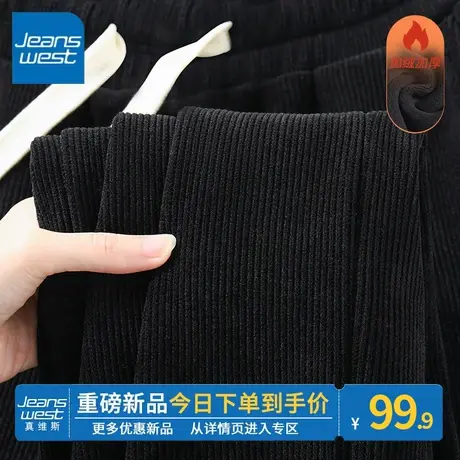 ZR真维斯加绒直筒裤女秋冬季新款2023显瘦高腰女黑色复古风阔腿裤商品大图