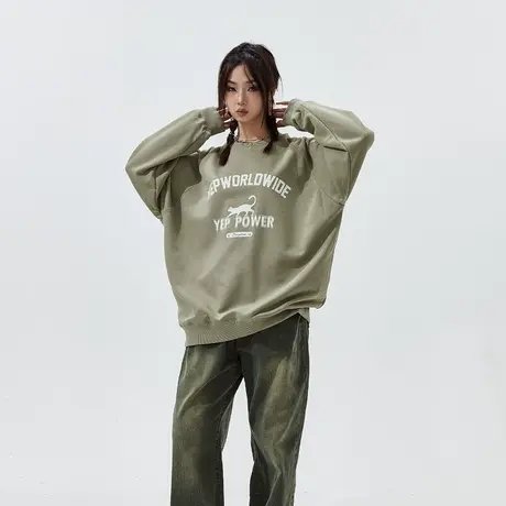 YEP美式oversize卫衣女加绒加厚2023年新款秋冬宽松套头无帽上衣商品大图