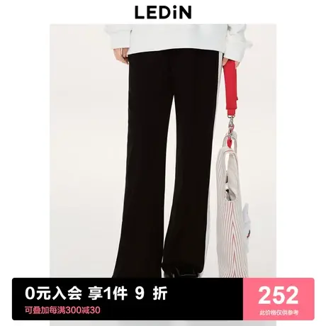 乐町黑色阔腿裤2023春季撞边休闲裤女C1GBD1102商品大图