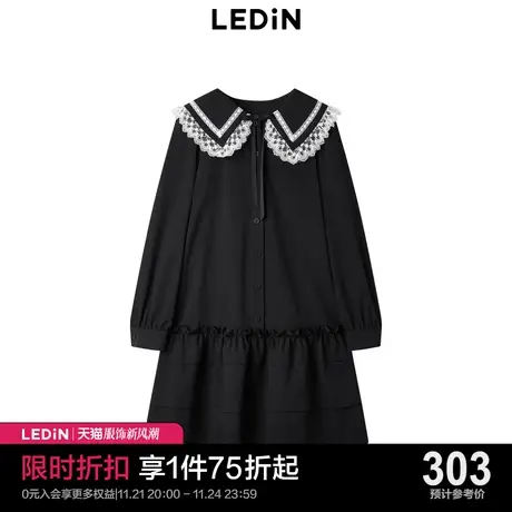 乐町甜美翻领宽松长袖连衣裙2023秋季新款C2FAD1101商品大图