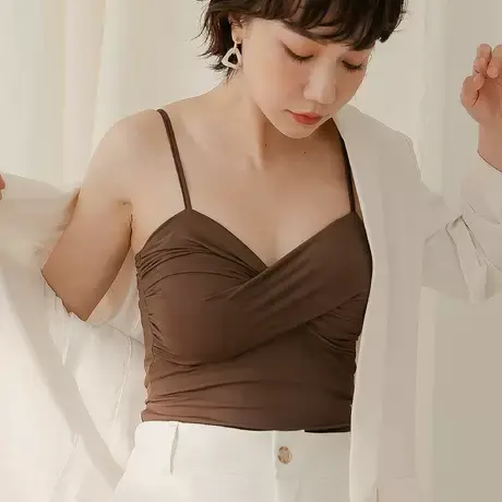 桔熊秋季牛奶丝吊带背心带胸垫内搭打底衫扭结上衣女大码AB16936图片