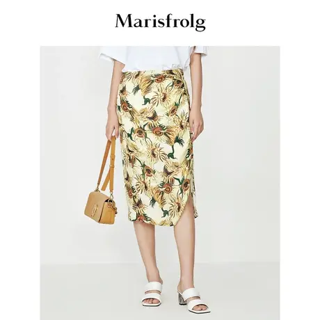 【商场同款】玛丝菲尔夏季新款桑蚕丝艺术感梵高向日葵印花半身裙图片
