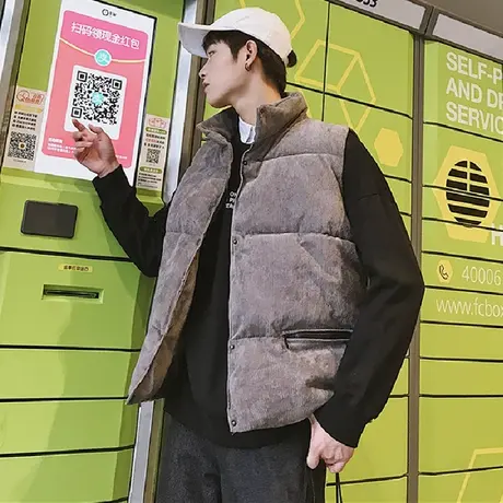 灯芯绒马甲男士秋冬季2022新款羽绒棉背心坎肩春秋加厚马夹外套潮商品大图