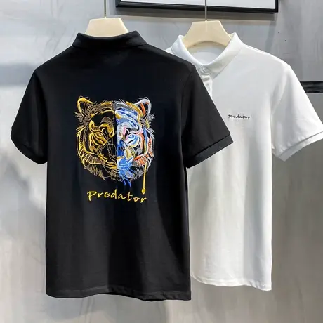 翻领短袖t恤男青年休闲潮流2023夏季新品韩版修身刺绣半袖体恤男商品大图