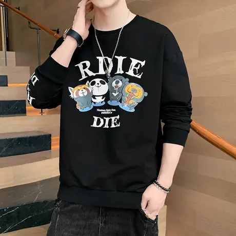 卫衣男2023春新款休闲宽松长袖t恤情侣装印花连帽潮牌针织上衣ZZ商品大图