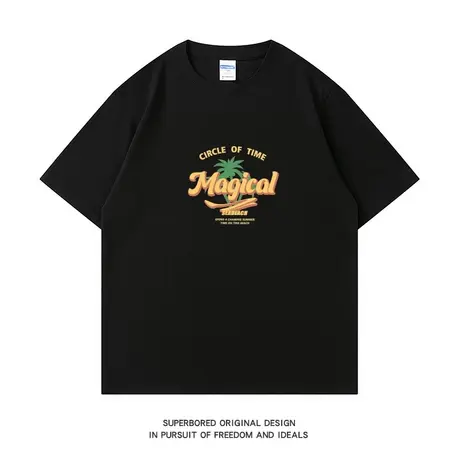 夏季美式休闲潮流简约字母印花短袖T恤男宽松纯棉圆领半袖体恤商品大图