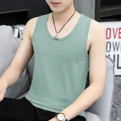 莫代尔背心男夏季健身跨栏运动坎肩纯色冰丝速干凉感无袖t恤吊带商品大图