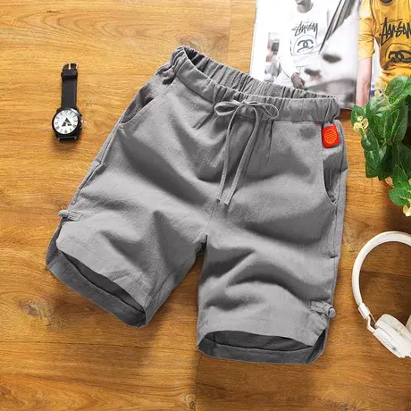 2023夏季新款亚麻短裤男薄款冰丝五分裤直筒宽松潮流休闲棉麻裤子商品大图