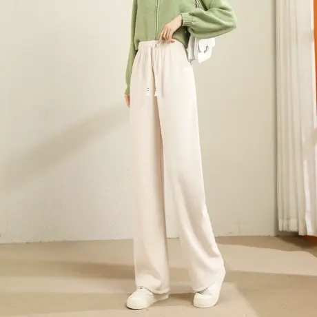 时尚仿羊绒加绒阔腿裤2022年冬季新款女士高腰宽松垂感显瘦直筒裤商品大图