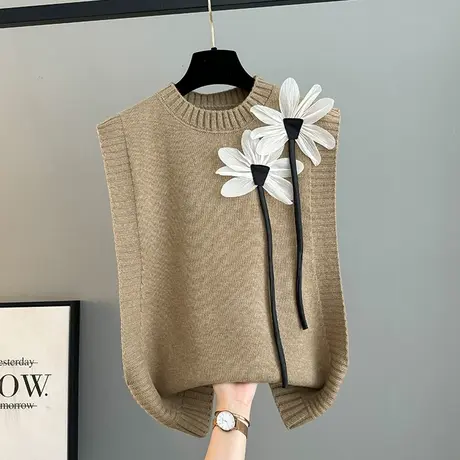2025春季款立体花朵针织衫马甲设计感小众无袖叠穿外搭背心上衣图片