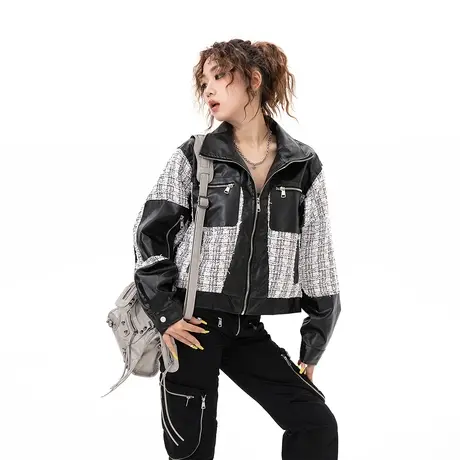 YEP短款拼接小香风外套女2024新款春秋款宽松ins潮牌美式辣妹上衣图片